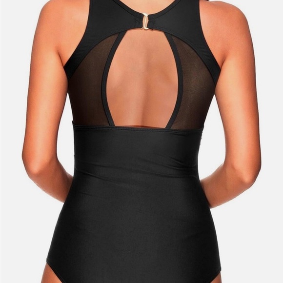 Temp Me Elegant Black One-Piece Swimsuit with Mesh Insert - Picture 2 of 15
